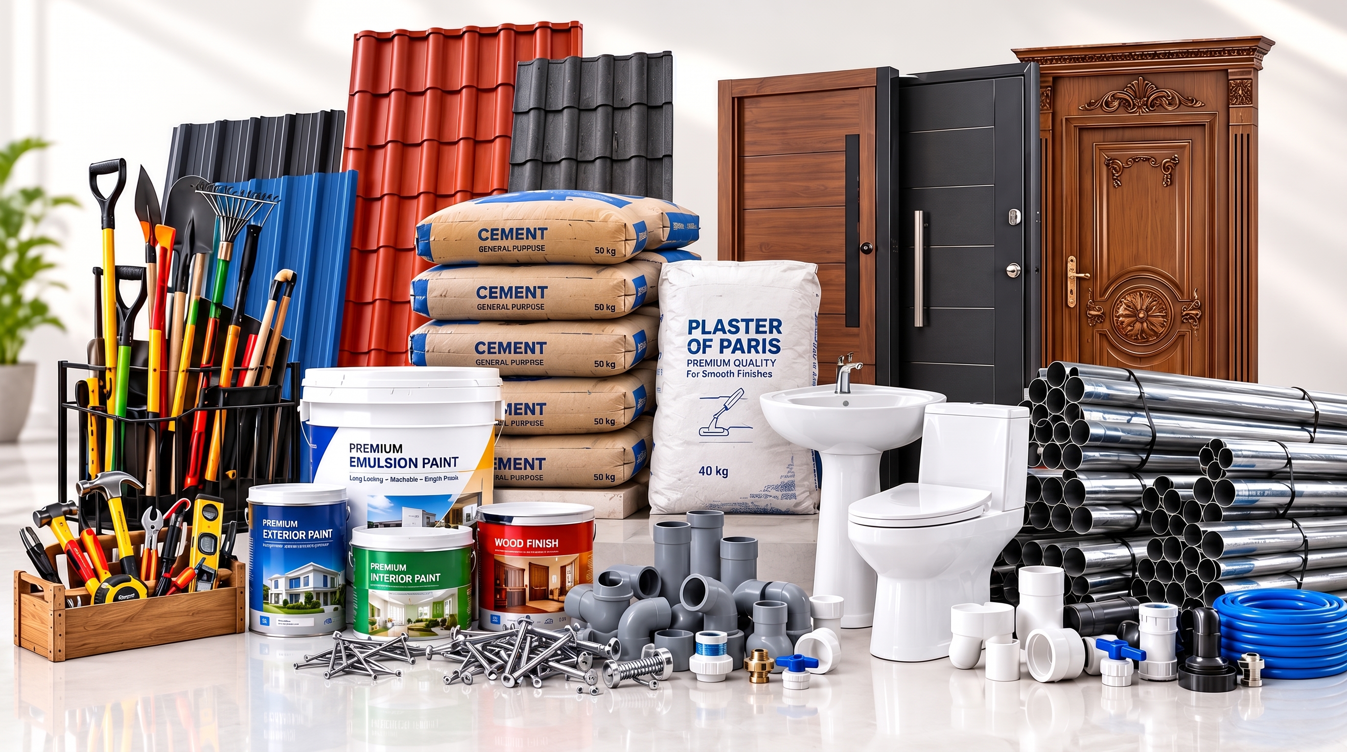 Concrete blockwork and building materials on site